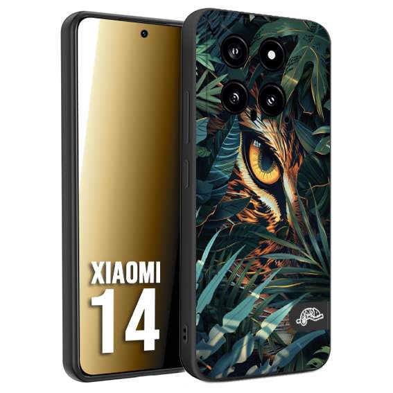 CUSTOMIZZA - Custodia cover nera morbida in tpu compatibile per Xiaomi 14 animali color giungla tropicale occhio di giaguaro felino disegnato