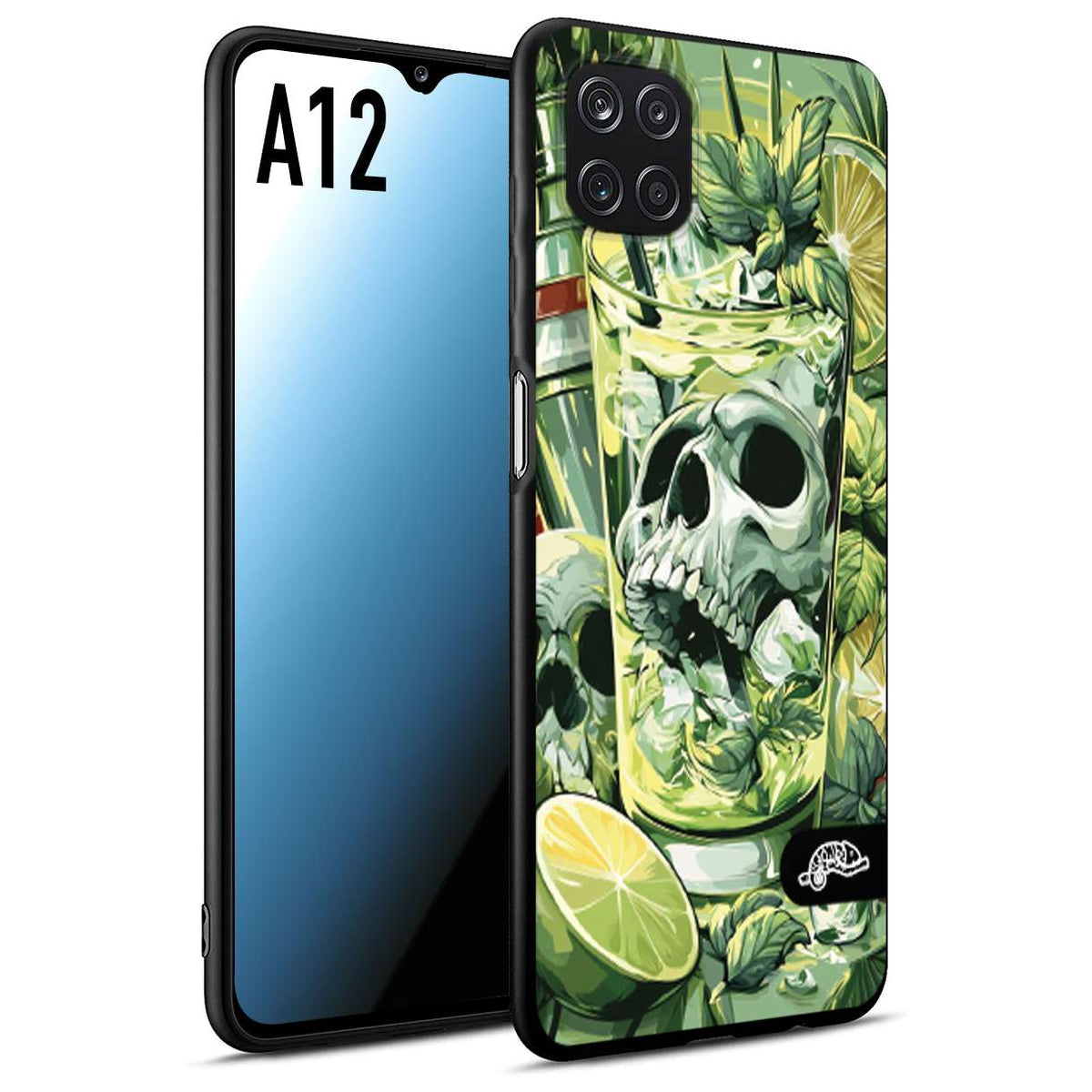 CUSTOMIZZA - Custodia cover nera morbida in tpu compatibile per Samsung A12 Mojito cocktail teschio illustrazione drink lime menta ghiacci tropicale street art
