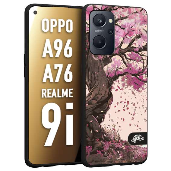 CUSTOMIZZA - Custodia cover nera morbida in tpu compatibile per Realme 9i - A96 - A76 giapponese colori morbidi fiori di ciliegio rosa disegnata