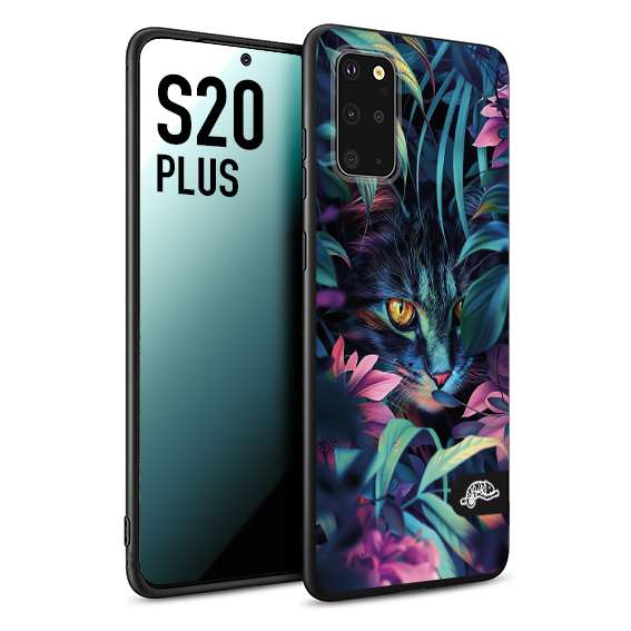 CUSTOMIZZA - Custodia cover nera morbida in tpu compatibile per Samsung S20 PLUS animali color giungla tropicale occhio di gatto colori vibranti disegnato