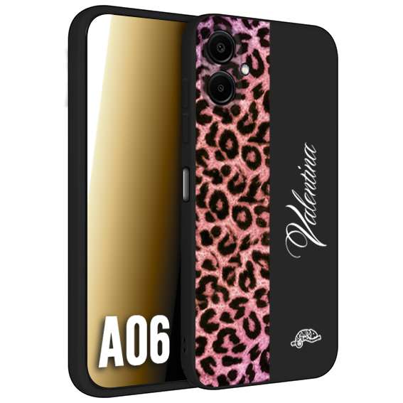 CUSTOMIZZA - Custodia cover nera morbida in tpu compatibile per Samsung A06 leopardato rosa fucsia personalizzata nome iniziali