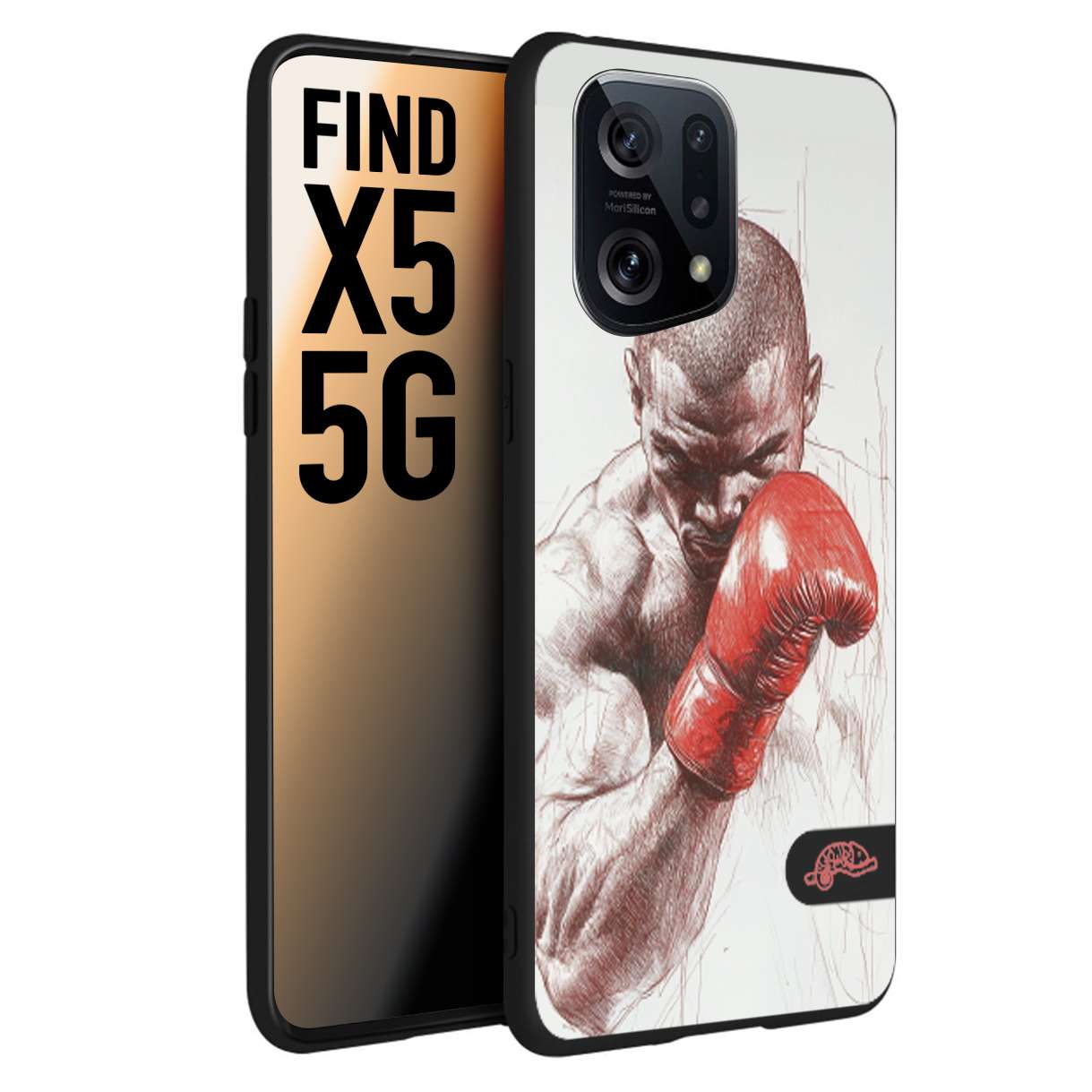 CUSTOMIZZA - Custodia cover nera morbida in tpu compatibile per Oppo Find X5 pugilato pugili disegno tattoo guantoni box sport primo piano