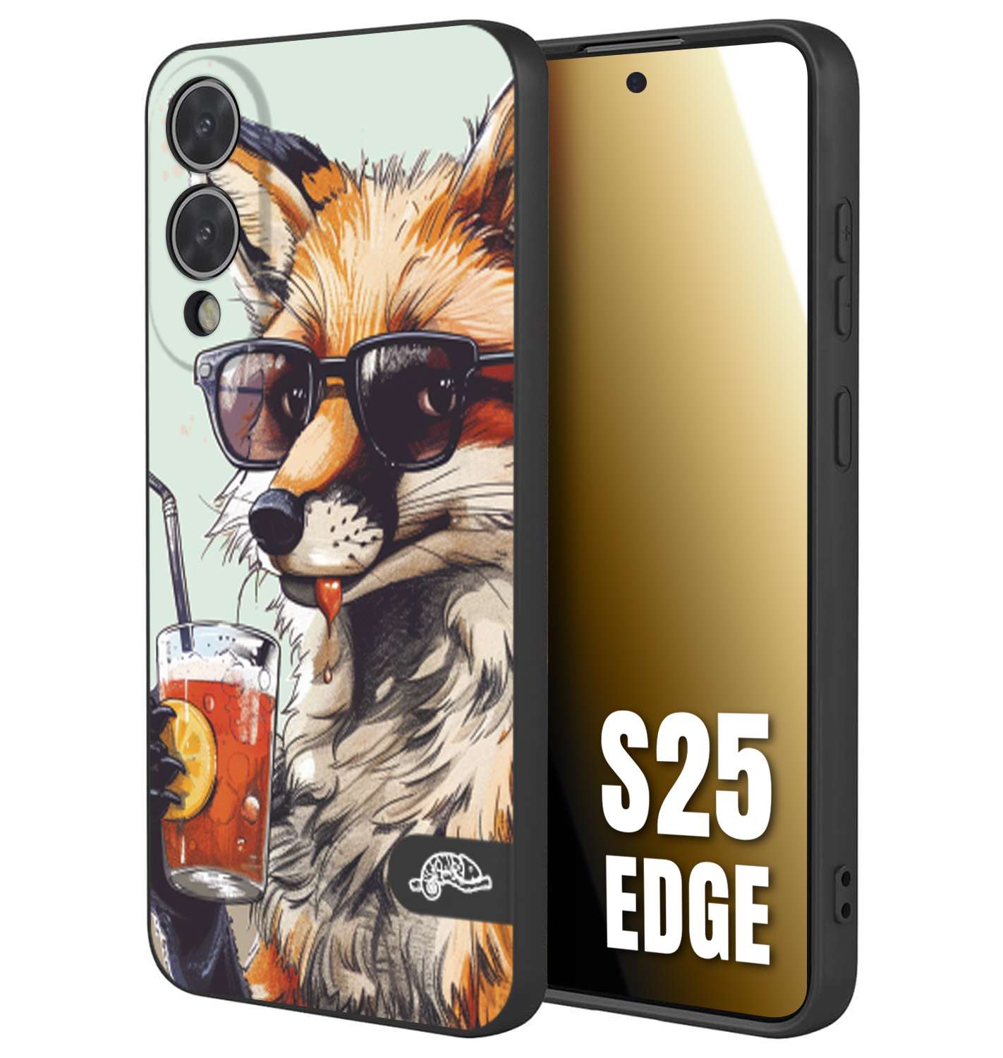 CUSTOMIZZA - Custodia cover nera morbida in tpu compatibile per Samsung S25 EDGE estate disegnata cocktails animali simpatici fox volpe negroni