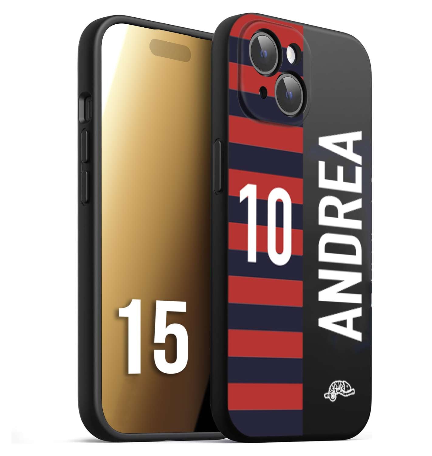 CUSTOMIZZA - Custodia cover nera morbida in tpu compatibile per iPhone 15 personalizzata calcio football nome e numero calciatori rossoblu