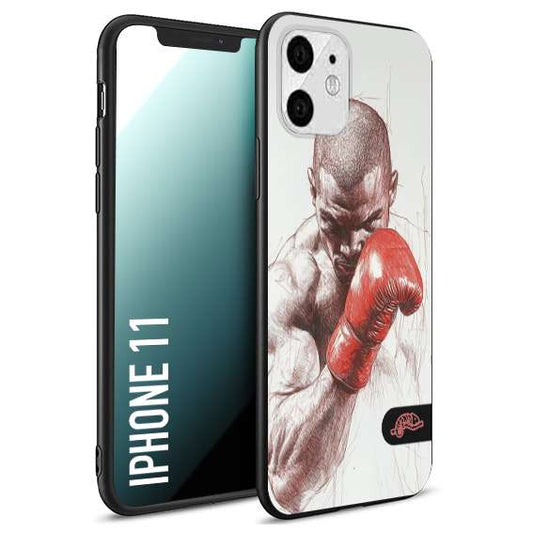 CUSTOMIZZA - Custodia cover nera morbida in tpu compatibile per iPhone 11 pugilato pugili disegno tattoo guantoni box sport primo piano