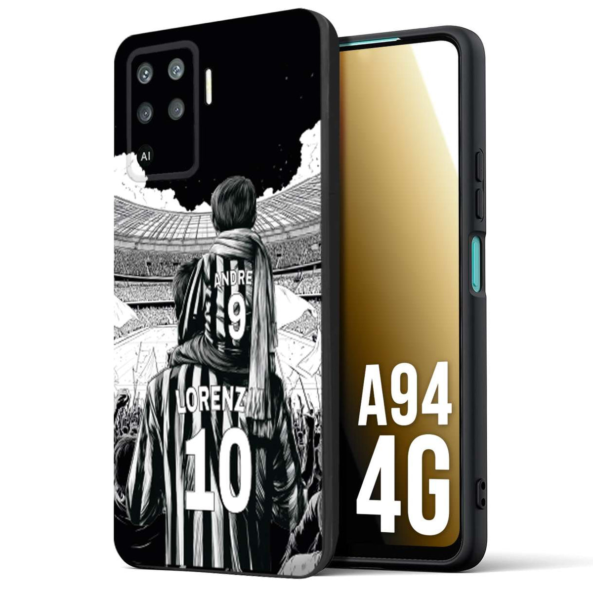 CUSTOMIZZA - Custodia cover nera morbida in tpu compatibile per Oppo A94 4G personalizzata calcio football nome e numero calciatori bianconeri bianca e nera