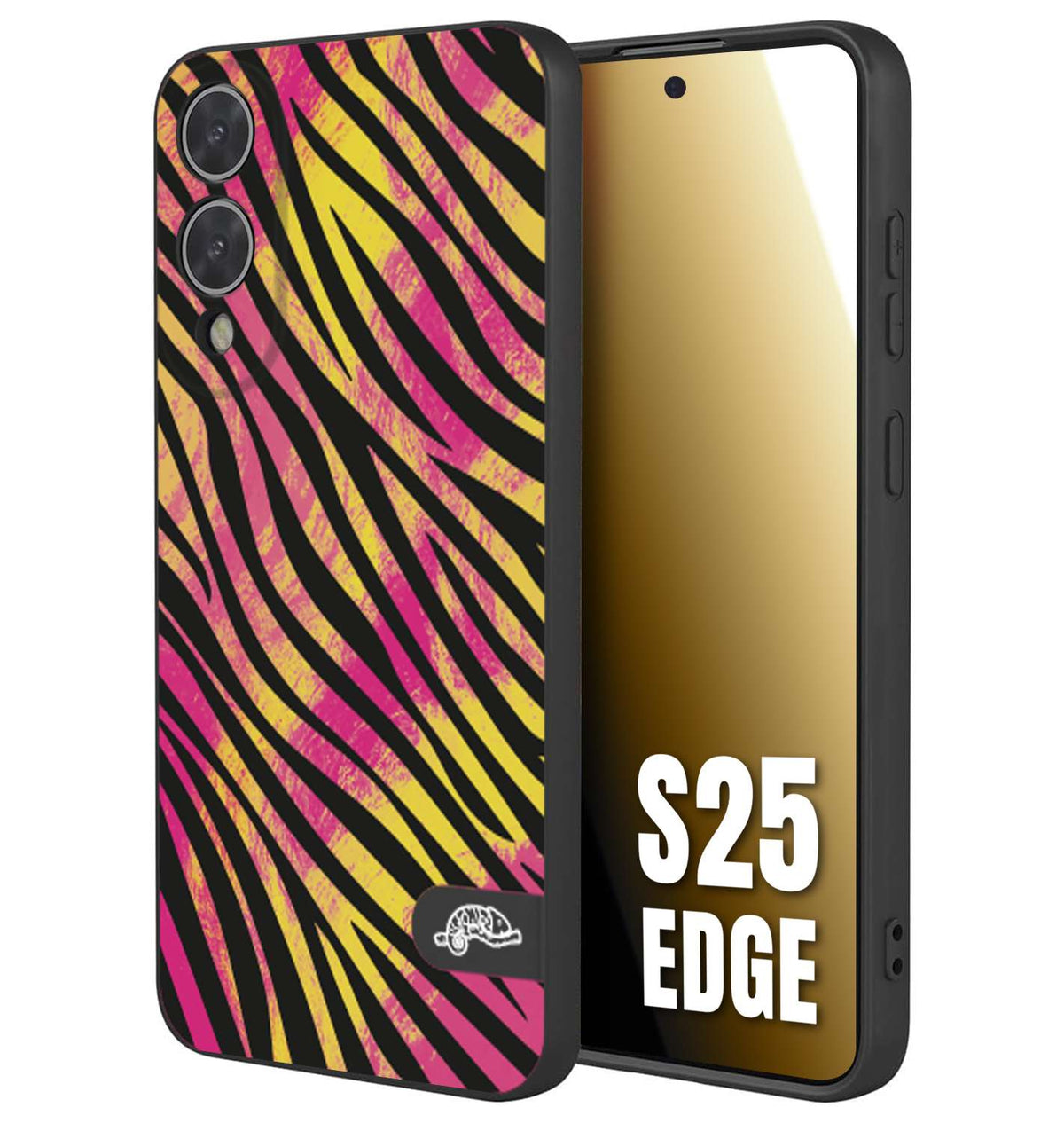 CUSTOMIZZA - Custodia cover nera morbida in tpu compatibile per Samsung S25 EDGE zebrata maculata a rilievo soft touch donna fucsia gialla