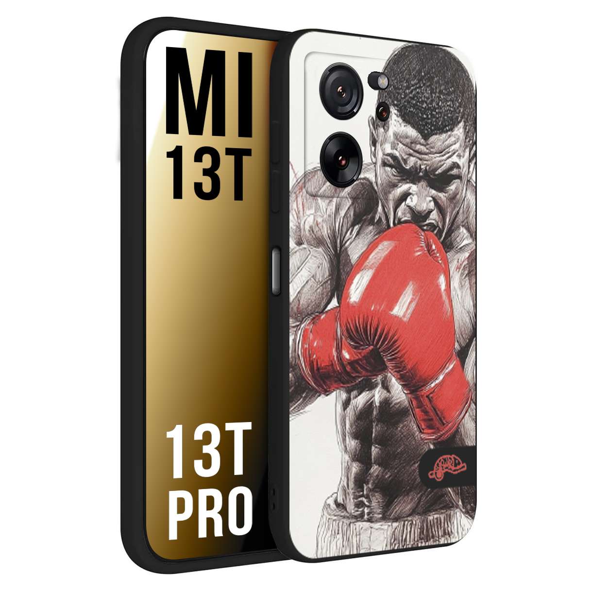 CUSTOMIZZA - Custodia cover nera morbida in tpu compatibile per Xiaomi 13T - 13T PRO pugilato pugili disegno tattoo guantoni box pesi massimi gancio