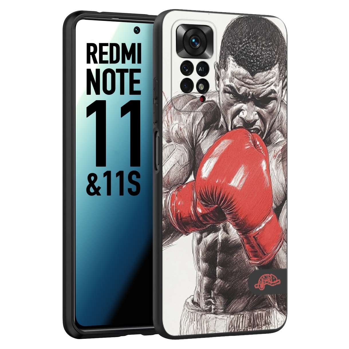 CUSTOMIZZA - Custodia cover nera morbida in tpu compatibile per Xiaomi Redmi Note 11 - Note 11S pugilato pugili disegno tattoo guantoni box pesi massimi gancio