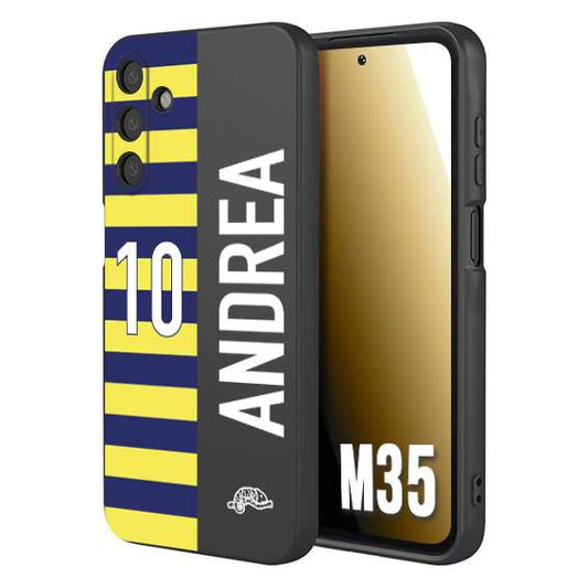 CUSTOMIZZA - Custodia cover nera morbida in tpu compatibile per Samsung M35 personalizzata calcio football nome e numero calciatori giallo blu