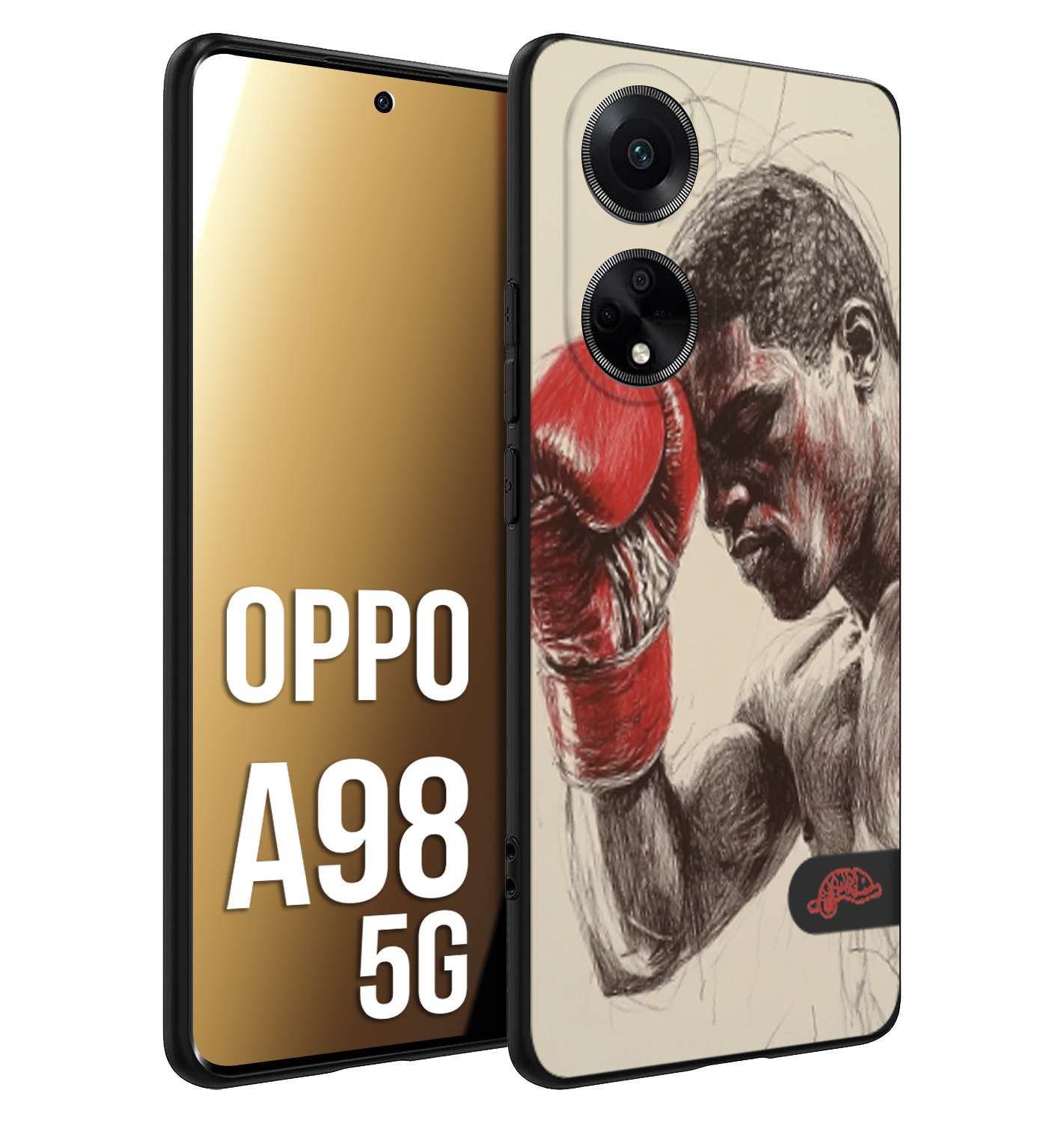 CUSTOMIZZA - Custodia cover nera morbida in tpu compatibile per Oppo A98 5G pugilato pugili disegno tattoo guantoni boxer pesi massimi