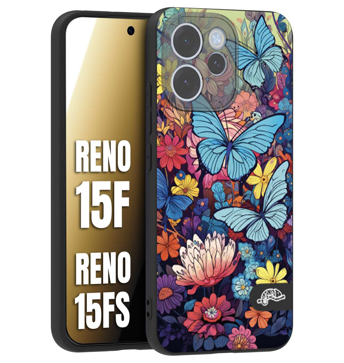 CUSTOMIZZA - Custodia cover nera morbida in tpu compatibile per Oppo Reno 15 F - Reno 15 FS farfalle butterfly moderno donna disegnate gialla blu rosa