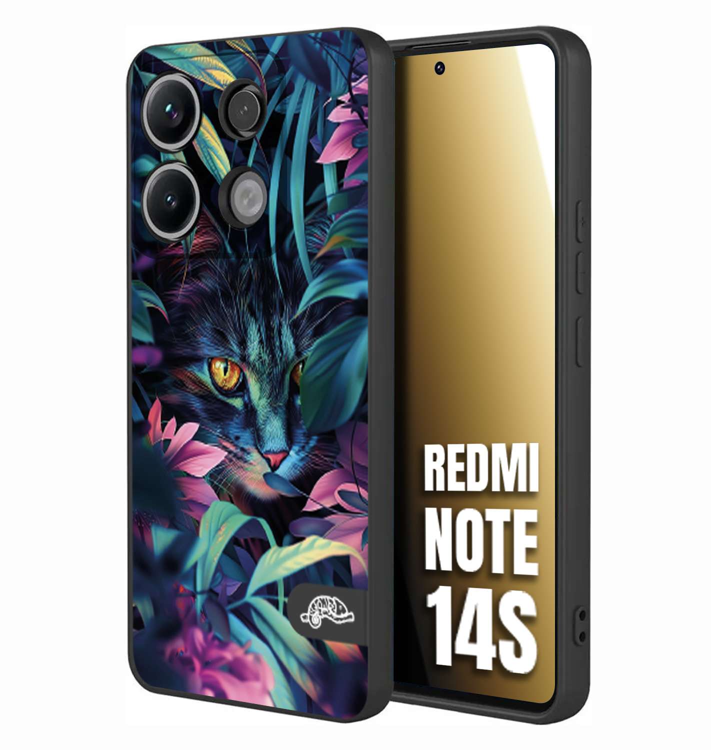 CUSTOMIZZA - Custodia cover nera morbida in tpu compatibile per Xiaomi Redmi Note 14S animali color giungla tropicale occhio di gatto colori vibranti disegnato