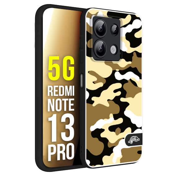 CUSTOMIZZA - Custodia cover nera morbida in tpu compatibile per Xiaomi Redmi Note 13 PRO 5G camouflage mimetico militare giallo desert brown