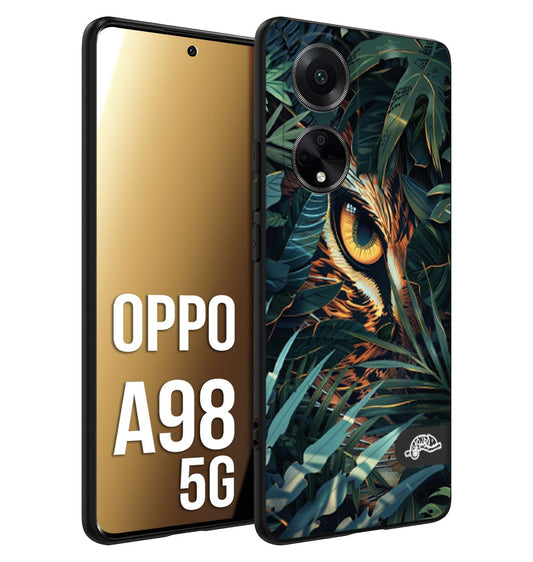 CUSTOMIZZA - Custodia cover nera morbida in tpu compatibile per Oppo A98 5G animali color giungla tropicale occhio di giaguaro felino disegnato