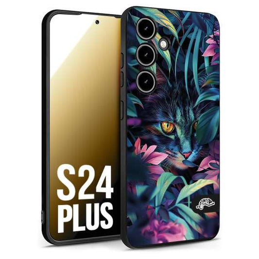 CUSTOMIZZA - Custodia cover nera morbida in tpu compatibile per Samsung S24 PLUS animali color giungla tropicale occhio di gatto colori vibranti disegnato