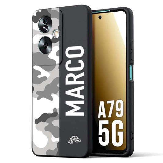 CUSTOMIZZA - Custodia cover nera morbida in tpu compatibile per Oppo A79 5G camouflage mimetico militare personalizzata nome bianco