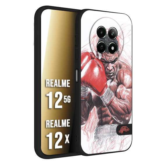 CUSTOMIZZA - Custodia cover nera morbida in tpu compatibile per Realme 12 5G - 12X pugilato pugili disegno tattoo guantoni boxer pesi massimi iron mike