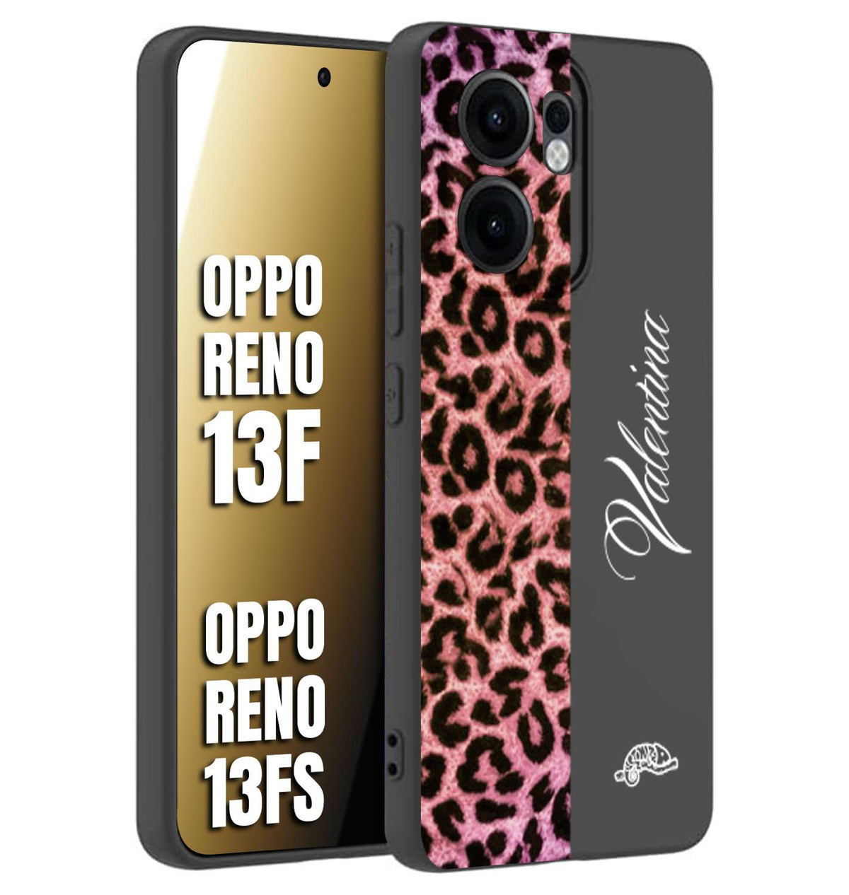 CUSTOMIZZA - Custodia cover nera morbida in tpu compatibile per Oppo Reno 13 F leopardato rosa fucsia personalizzata nome iniziali
