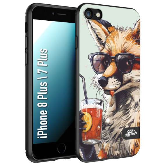 CUSTOMIZZA - Custodia cover nera morbida in tpu compatibile per iPhone 7 Plus - 8 plus estate disegnata cocktails animali simpatici fox volpe negroni