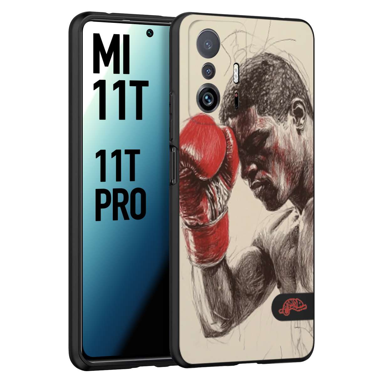 CUSTOMIZZA - Custodia cover nera morbida in tpu compatibile per Xiaomi Mi 11T - Mi 11T PRO pugilato pugili disegno tattoo guantoni boxer pesi massimi