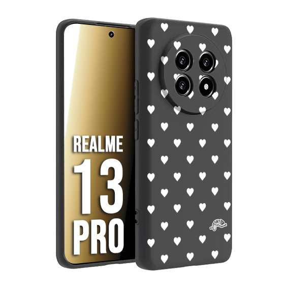 CUSTOMIZZA - Custodia cover nera morbida in tpu compatibile per Realme 13 PRO cuori pois bianchi donna pin up vintage