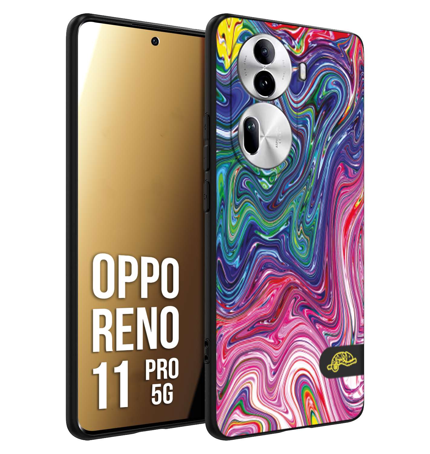 CUSTOMIZZA - Custodia cover nera morbida in tpu compatibile per Oppo Reno 11 PRO 5G colorata fantasia vortice marmo arcobaleno rosa blu fucsia