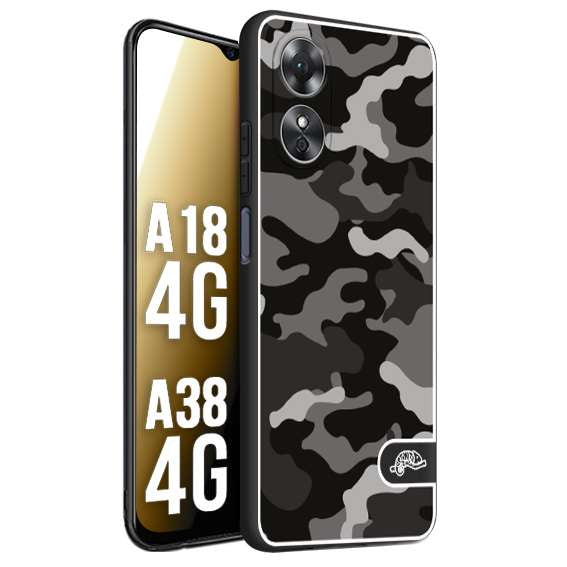 CUSTOMIZZA - Custodia cover nera morbida in tpu compatibile per Oppo A18 4G - A38 4G camouflage mimetico militare nero black grigio