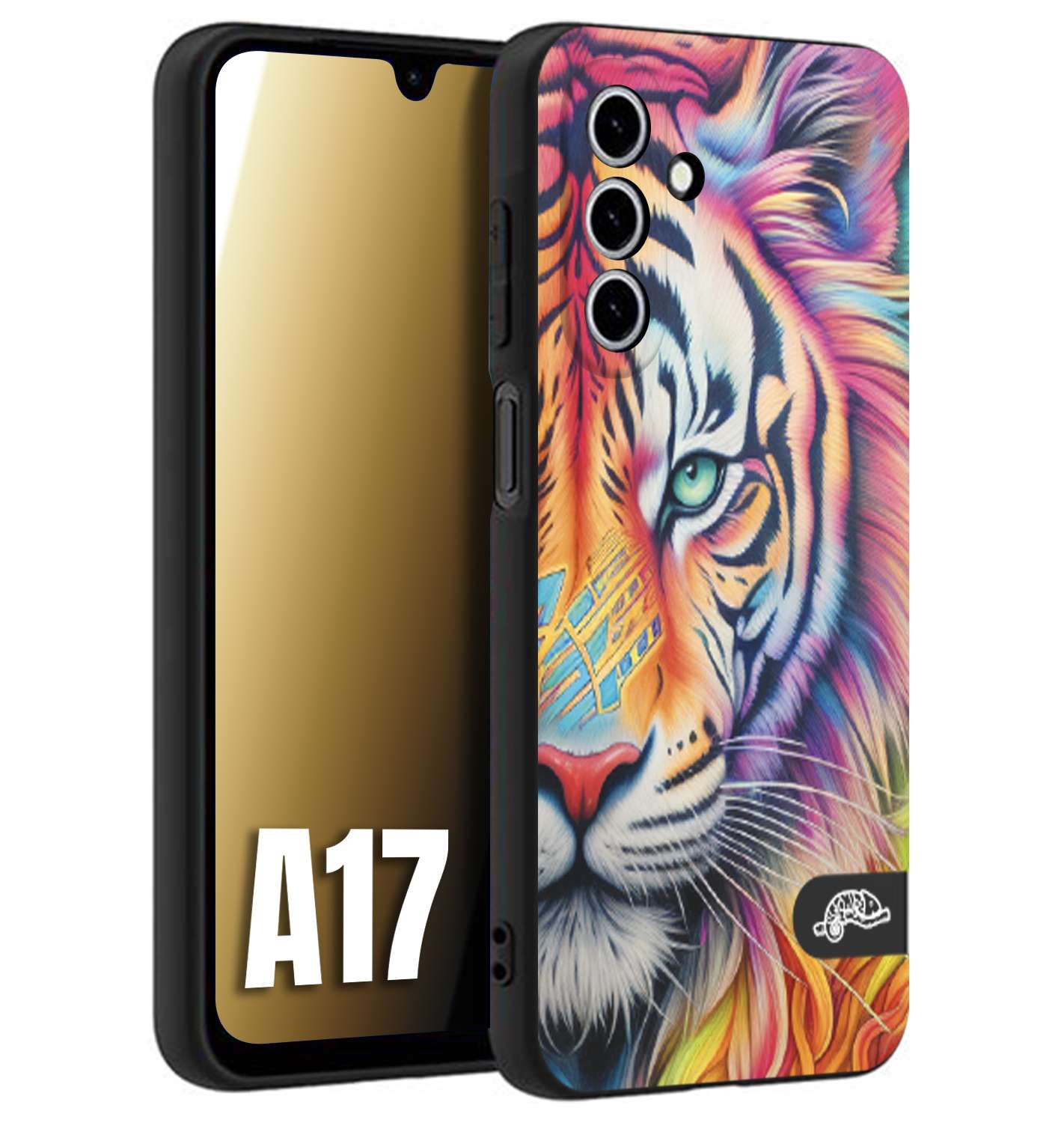 CUSTOMIZZA - Custodia cover nera morbida in tpu compatibile per Samsung A17 animali color tigre tiger viso colori vibranti disegnato schizzo