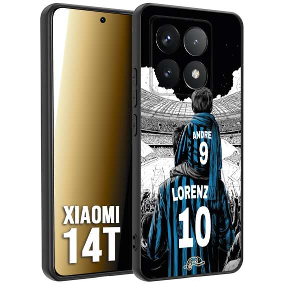 CUSTOMIZZA - Custodia cover nera morbida in tpu compatibile per Xiaomi 14T personalizzata calcio football padre e figlio calciatori nerazzurra