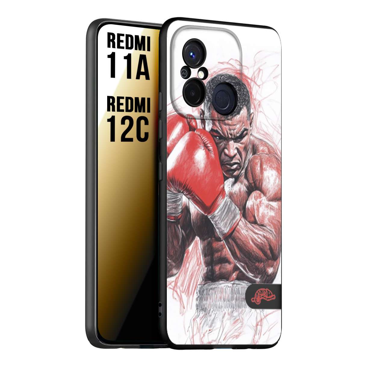 CUSTOMIZZA - Custodia cover nera morbida in tpu compatibile per Xiaomi Redmi 11A - 12C pugilato pugili disegno tattoo guantoni boxer pesi massimi iron mike