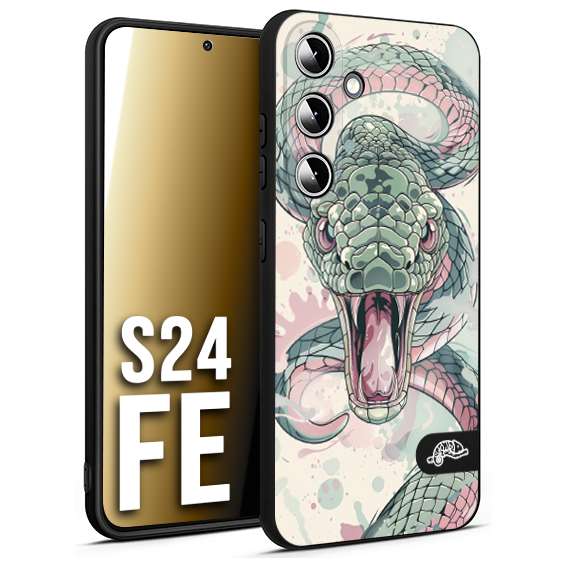 CUSTOMIZZA - Custodia cover nera morbida in tpu compatibile per Samsung S24 FE snake pink green serpente tatuaggio tattoo disegnato a mano