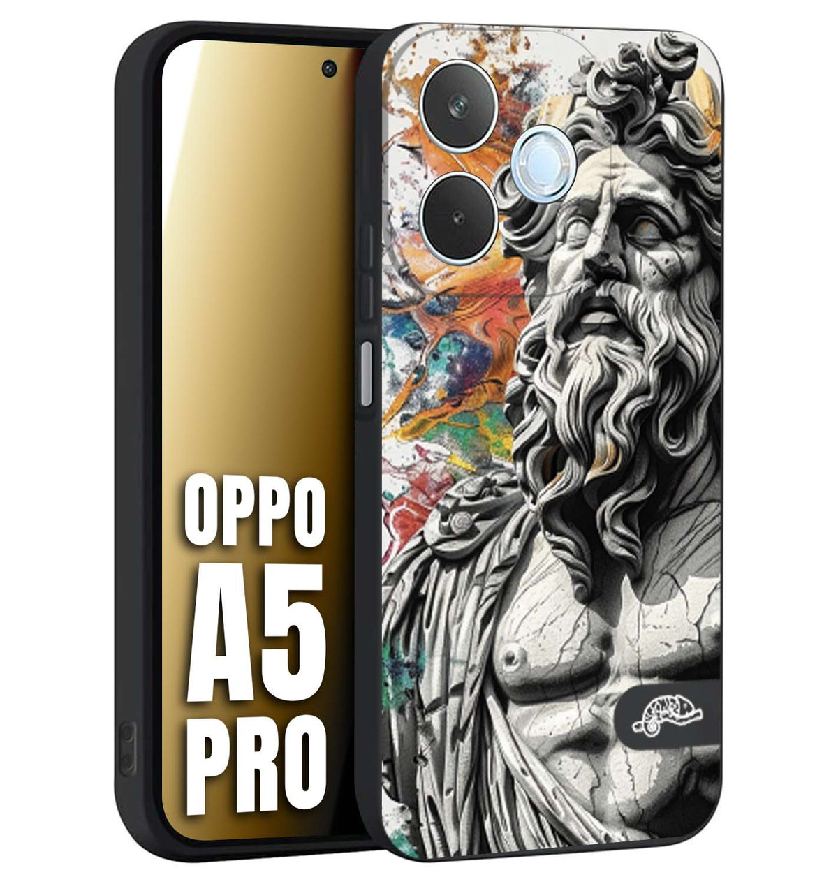 CUSTOMIZZA - Custodia cover nera morbida in tpu compatibile per Oppo A5 PRO statua colorata moderna antico tattoo splash color