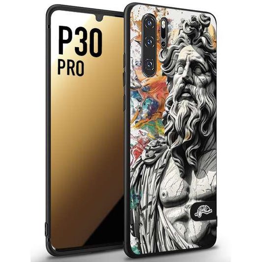 CUSTOMIZZA - Custodia cover nera morbida in tpu compatibile per Huawei P30 PRO statua colorata moderna antico tattoo splash color