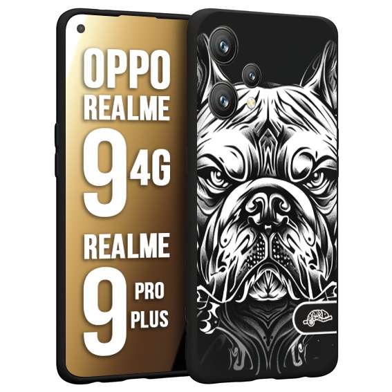 CUSTOMIZZA - Custodia cover nera morbida in tpu compatibile per Oppo Realme 9 4G - 9 PRO PLUS bulldog bianco a rilievo disegnato tattoo tatuaggio