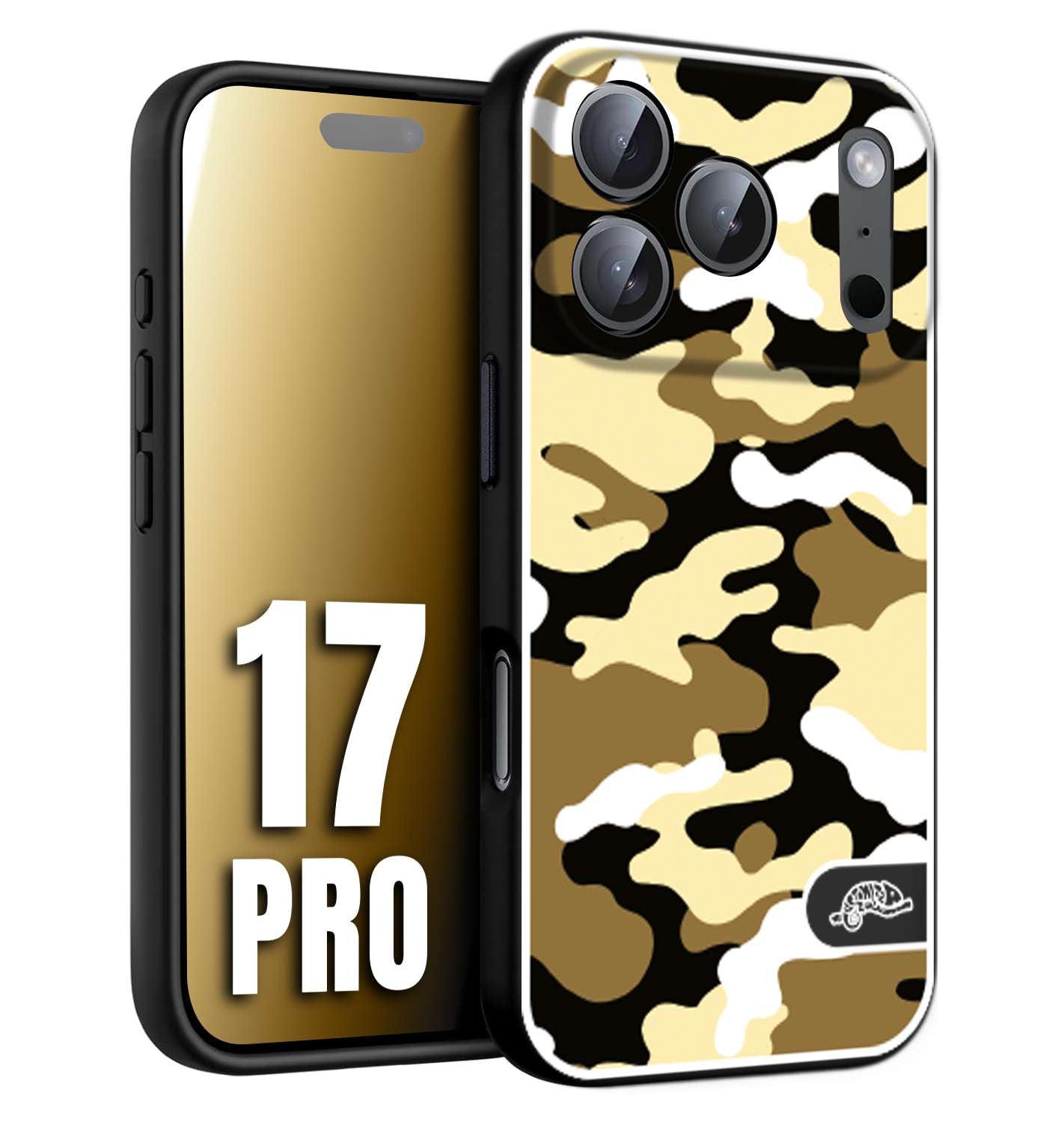 CUSTOMIZZA - Custodia cover nera morbida in tpu compatibile per iPhone 17 PRO camouflage mimetico militare giallo desert brown
