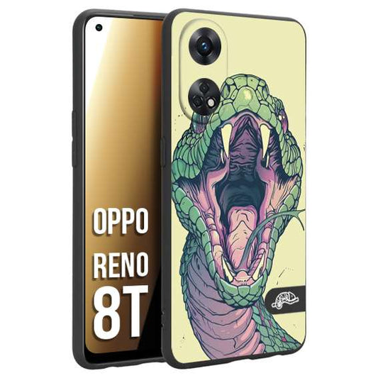 CUSTOMIZZA - Custodia cover nera morbida in tpu compatibile per Oppo Reno 8T snake yellow green serpente tatuaggio tattoo disegnato a mano