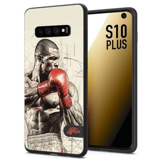 CUSTOMIZZA - Custodia cover nera morbida in tpu compatibile per Samsung S10 PLUS pugilato pugili disegno tattoo guantoni box sport ring