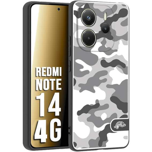 CUSTOMIZZA - Custodia cover nera morbida in tpu compatibile per Xiaomi Redmi Note 14 4G camouflage mimetico militare bianco white