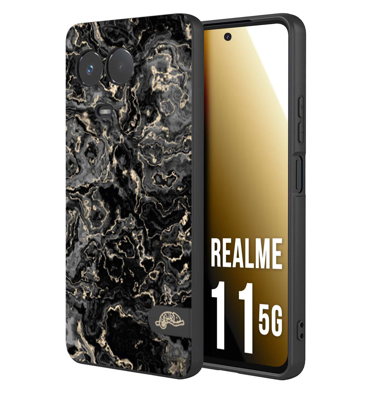 CUSTOMIZZA - Custodia cover nera morbida in tpu compatibile per Realme 11 5G effetto marmo marble nero black venature dorato pietra