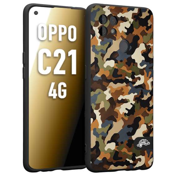 CUSTOMIZZA - Custodia cover nera morbida in tpu compatibile per Realme C21 4G camouflage mimetico militare moderno blu marrone beige
