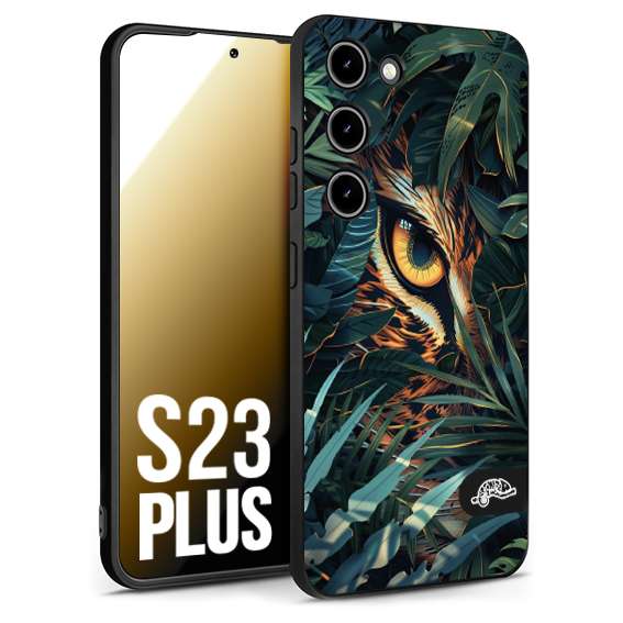 CUSTOMIZZA - Custodia cover nera morbida in tpu compatibile per Samsung S23 PLUS animali color giungla tropicale occhio di giaguaro felino disegnato