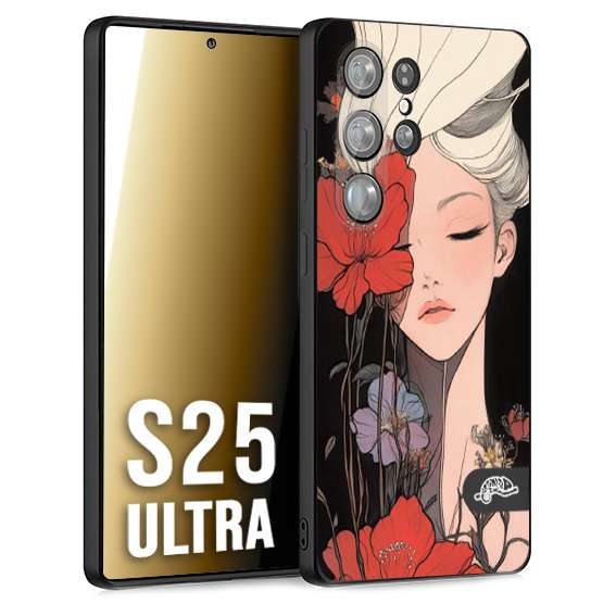 CUSTOMIZZA - Custodia cover nera morbida in tpu compatibile per Samsung S25 ULTRA woman flower Fantasia Floreale Design Donna e Fiori, Retro Artistico