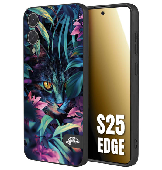 CUSTOMIZZA - Custodia cover nera morbida in tpu compatibile per Samsung S25 EDGE animali color giungla tropicale occhio di gatto colori vibranti disegnato