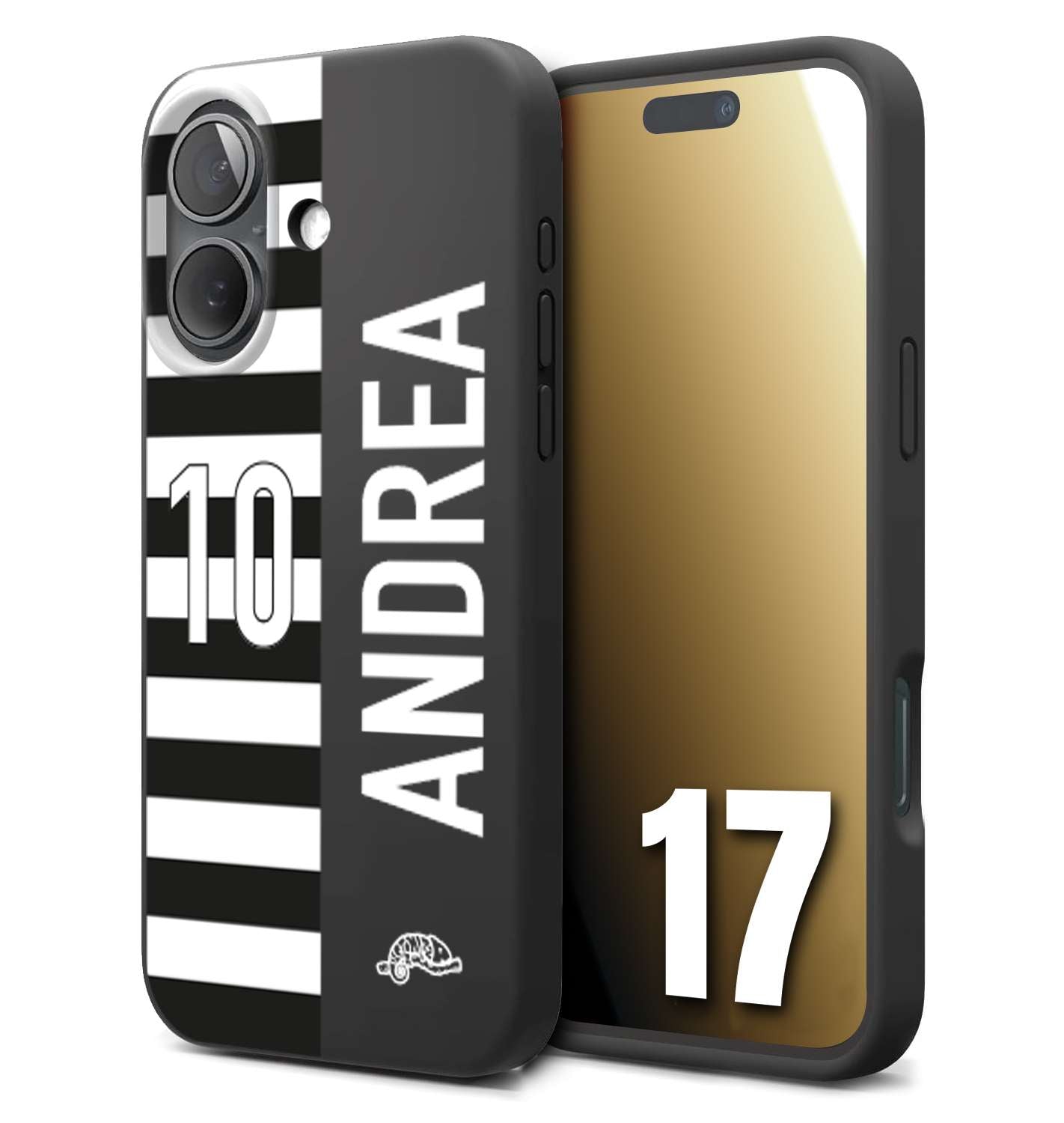 CUSTOMIZZA - Custodia cover nera morbida in tpu compatibile per iPhone 17 personalizzata calcio football nome e numero calciatori bianconera
