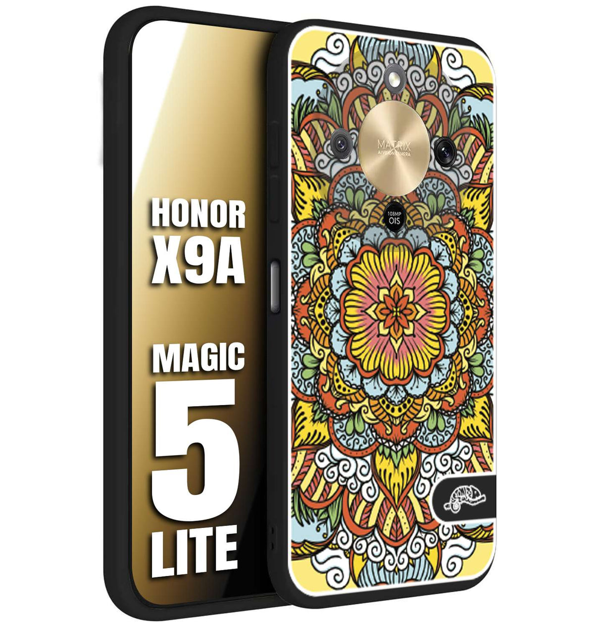 CUSTOMIZZA - Custodia cover nera morbida in tpu compatibile per Honor X9A - Honor Magic 5 Lite mandala colorato fiore nuvole arancione