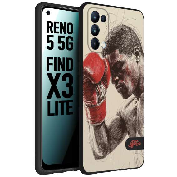 CUSTOMIZZA - Custodia cover nera morbida in tpu compatibile per Oppo Reno 5 5G pugilato pugili disegno tattoo guantoni boxer pesi massimi