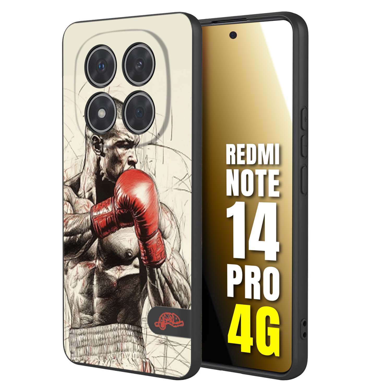 CUSTOMIZZA - Custodia cover nera morbida in tpu compatibile per Xiaomi Redmi Note 14 PRO 4G pugilato pugili disegno tattoo guantoni box sport ring