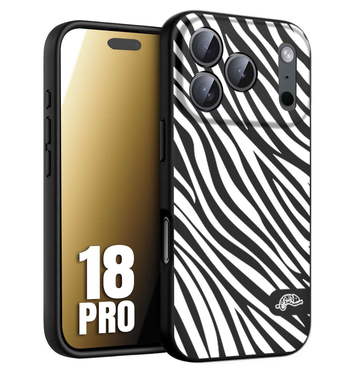 CUSTOMIZZA - Custodia cover nera morbida in tpu compatibile per iPhone 18 PRO zebrata maculata a rilievo soft touch donna bianca
