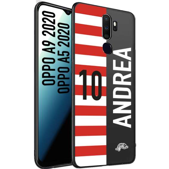 CUSTOMIZZA - Custodia cover nera morbida in tpu compatibile per Oppo A9 2020 - A5 2020 personalizzata calcio football nome e numero calciatori bianco rossa
